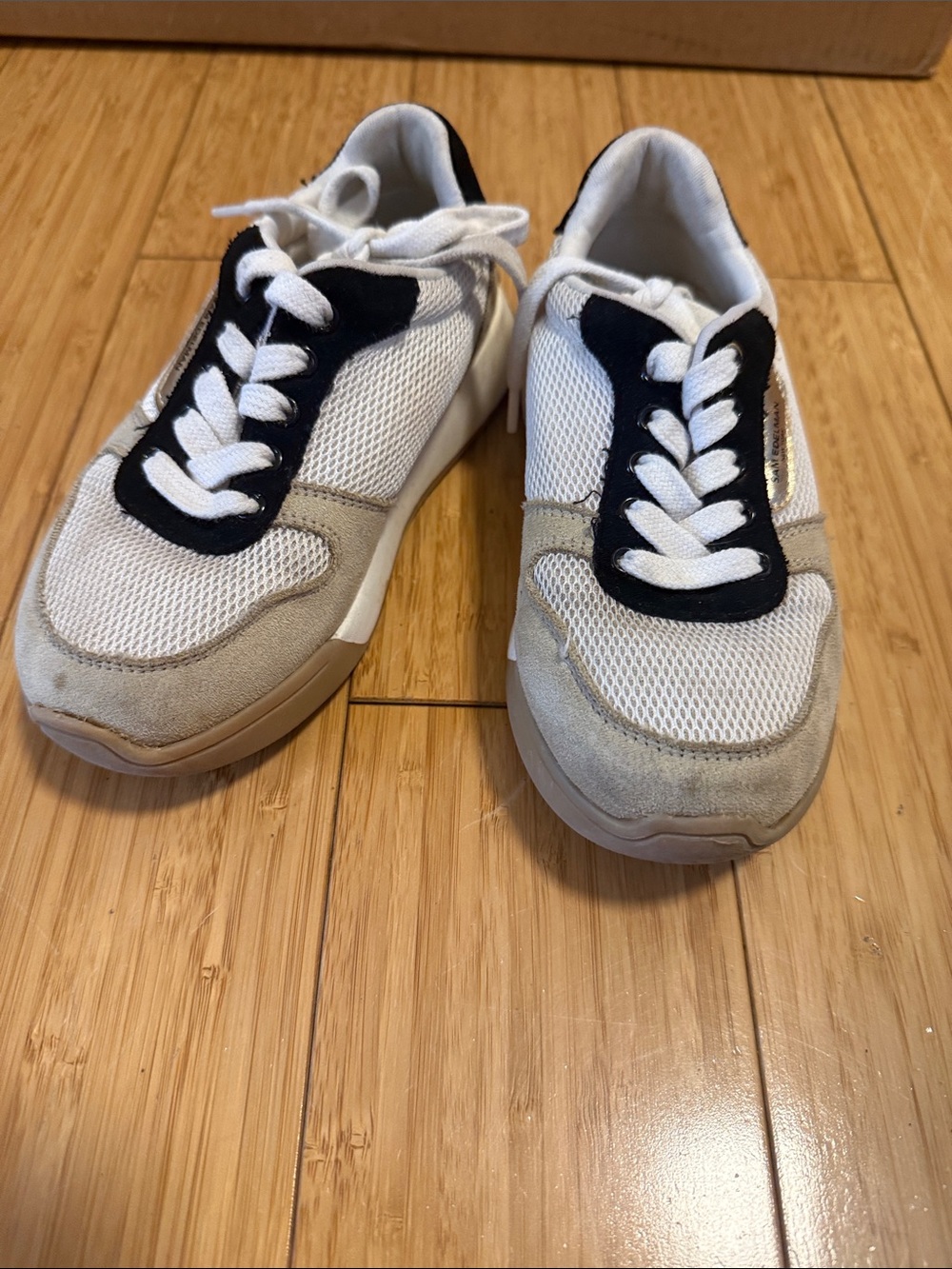Sam Edelman White Mesh Sneakers with Black Trim and Tan Accents